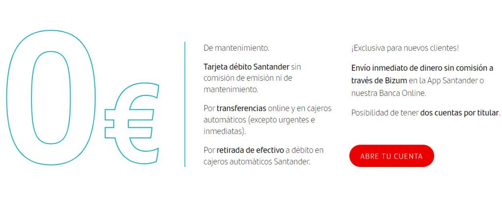 Cuenta Online Santander sin comisiones